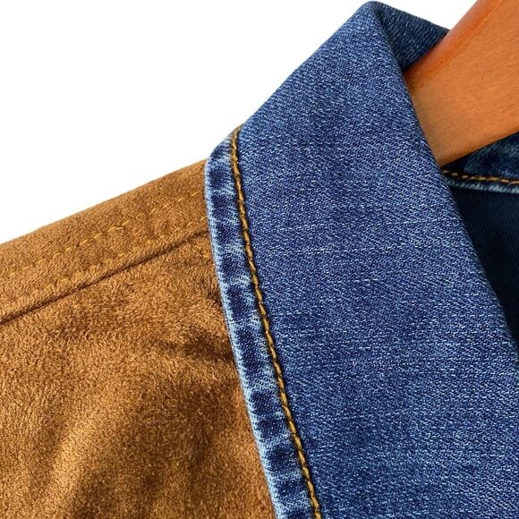 Desiqual Embroidered Flowers Western Denim Jean Jacket Stretchy Mixed Media Boho - Picture 5 of 16